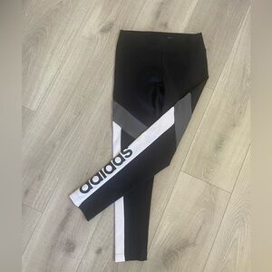 Adidas aeroready Black and Gray Leggings with ADIDAS down leg. Size small